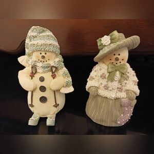 Winter Figurines, 3" tall made of resin, Sage Green/Lavendar
